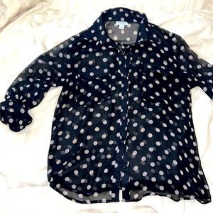 Button down collar Blouse poke-dot
